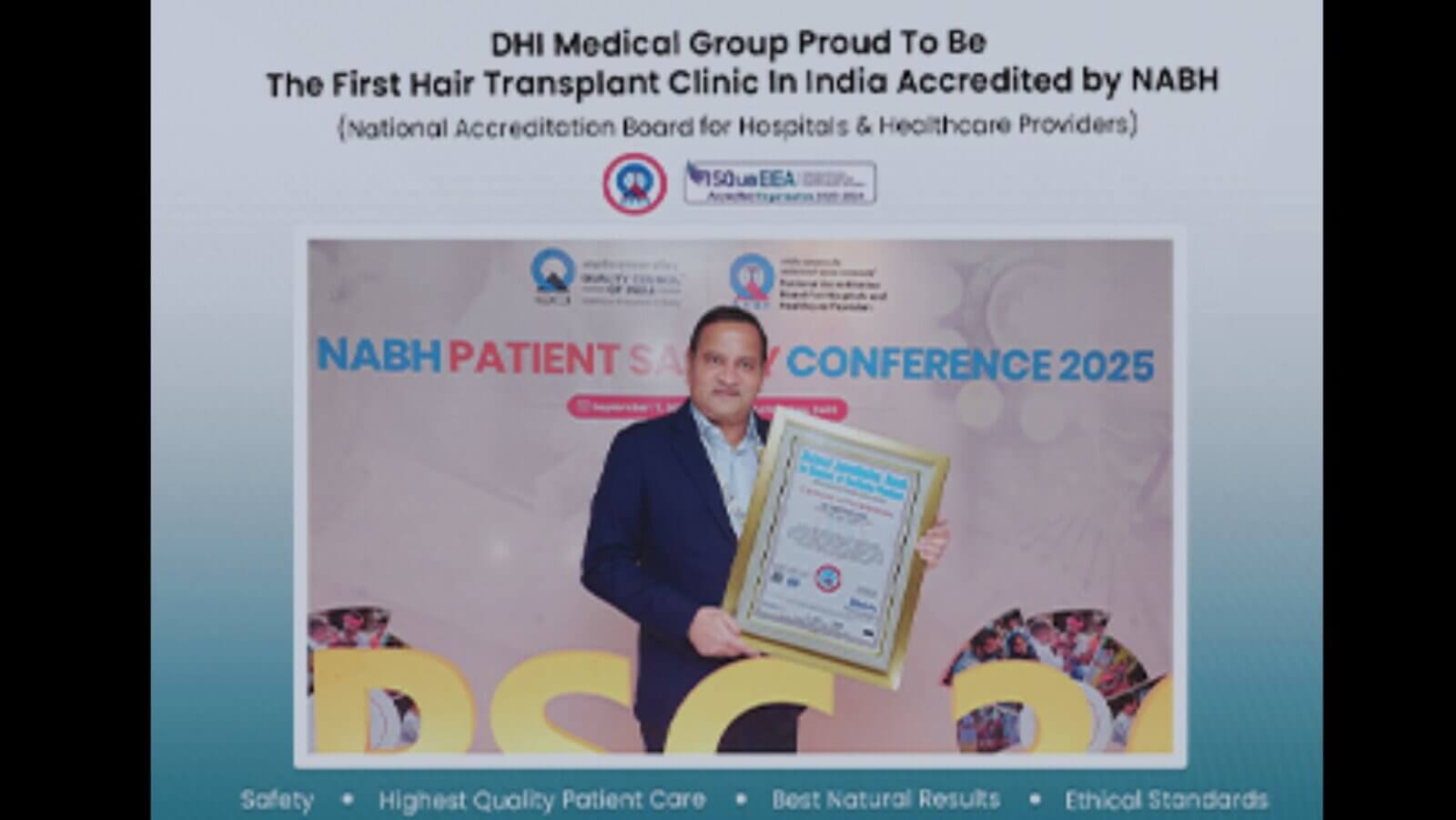 DHI India, NABH accreditation, hair transplant clinic, Direct Hair Implantation, hair restoration, patient safety, ethical healthcare, medical standards, CQC, healthcare accreditation, aesthetic medicine India, hair transplant innovation